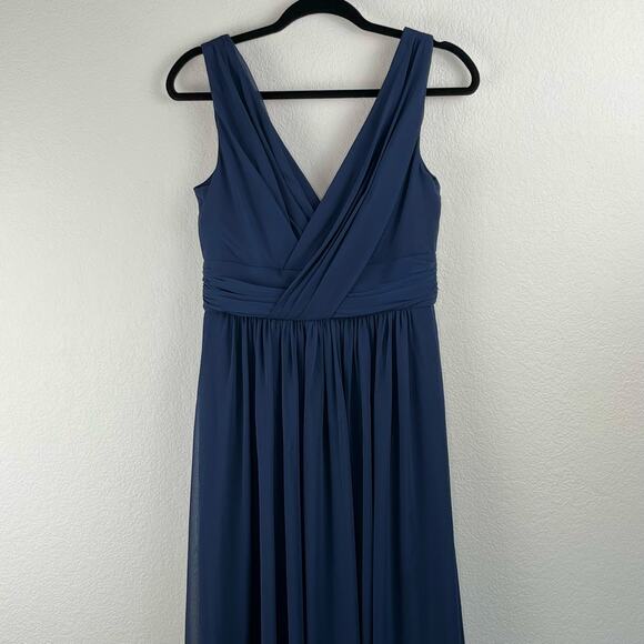 Dessy Collection Midnight Blue Sleeveless Draped Chiffon Maxi Dress 8/Small NWT - Picture 6 of 13